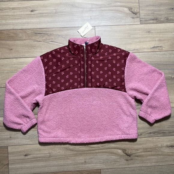 Universal Thread Tops - Universal Thread Women's Floral Colorblock 1/2 Zip Sherpa Pullover Size‎ XL Pink